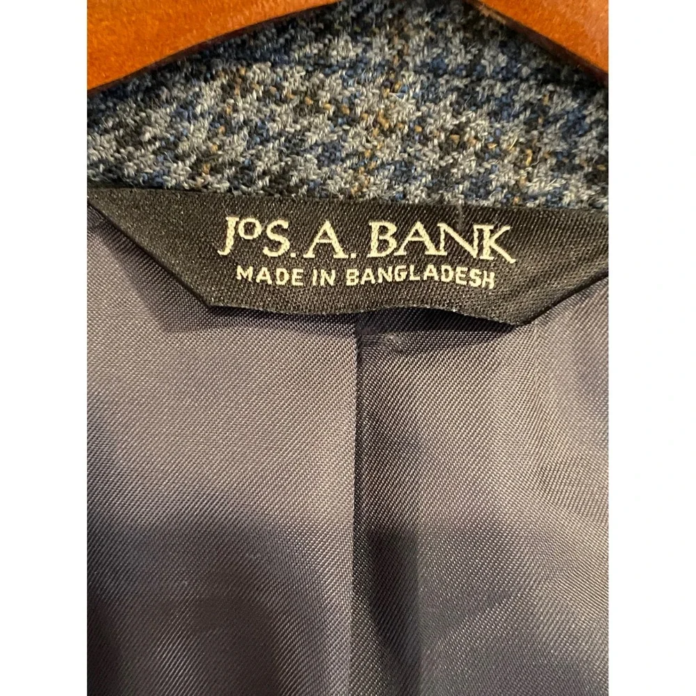 Jos A Bank Mens‎ 44L Sport Coat Blue Brown Micro Houndstooth 100% Wool Blazer